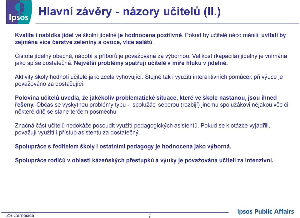 Aktivity školy hodnotí učitelé jako zcela vyhovující. Stejně tak i využití interaktivních pomůcek při výuce je považováno za dostačující.