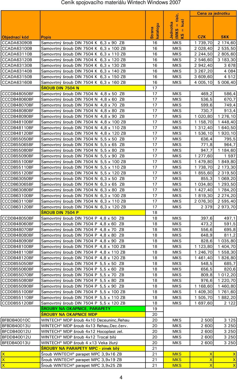 Samovrtný šroub DIN 7504 K 6,3 x 140 ZB 16 MKS 3 267,20 4 084 CCADA63150B Samovrtný šroub DIN 7504 K 6,3 x 150 ZB 16 MKS 3 609,60 4 512 CCADA63160B Samovrtný šroub DIN 7504 K 6,3 x 160 ZB 16 MKS 4