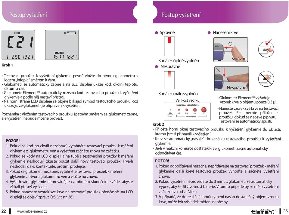 Glukometr Element TM automaticky rozezná kód testovacího proužku k vyšetření glykemie a podle něj nastaví přístroj.