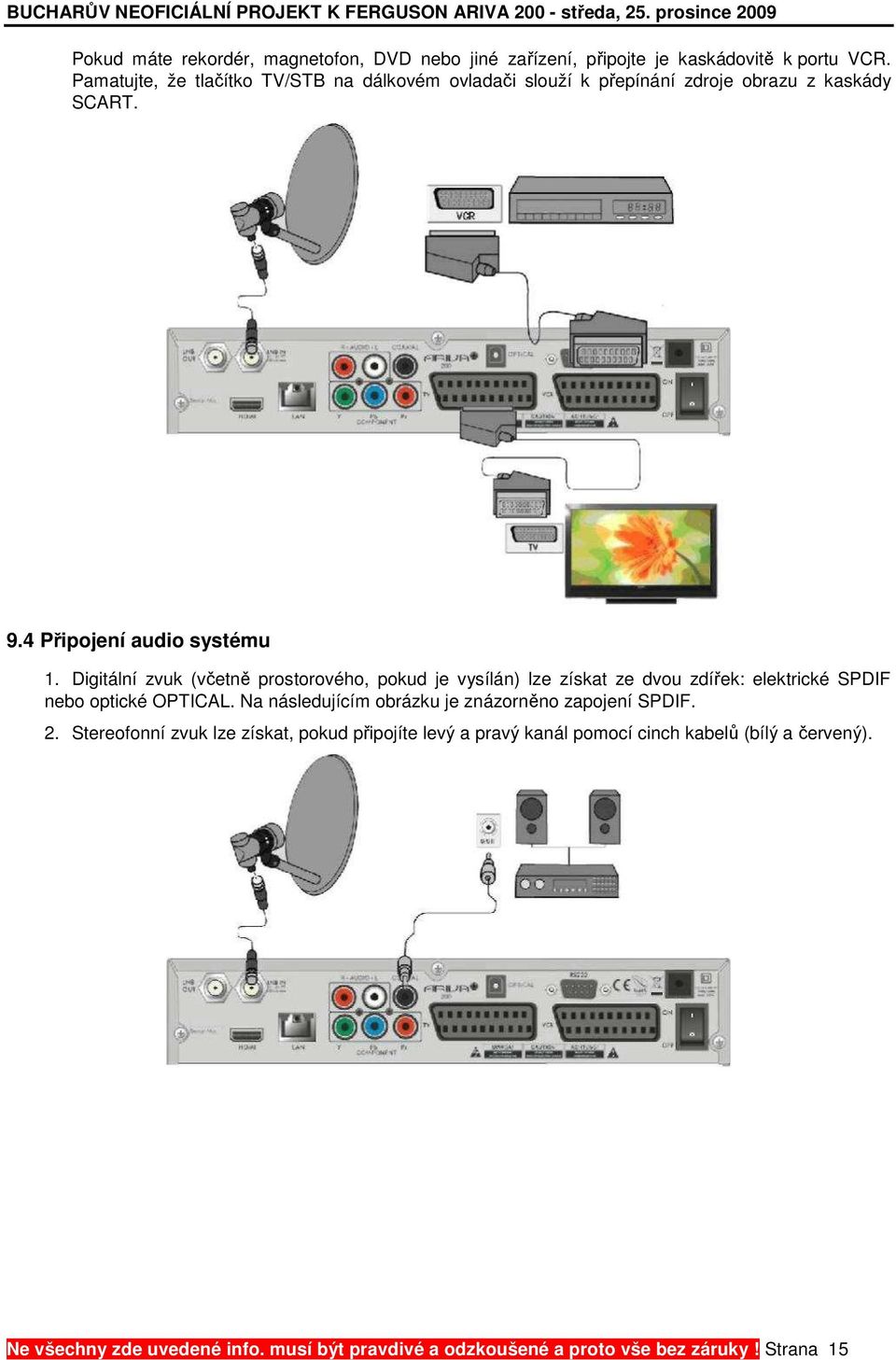 Digitální zvuk (včetně prostorového, pokud je vysílán) lze získat ze dvou zdířek: elektrické SPDIF nebo optické OPTICAL.