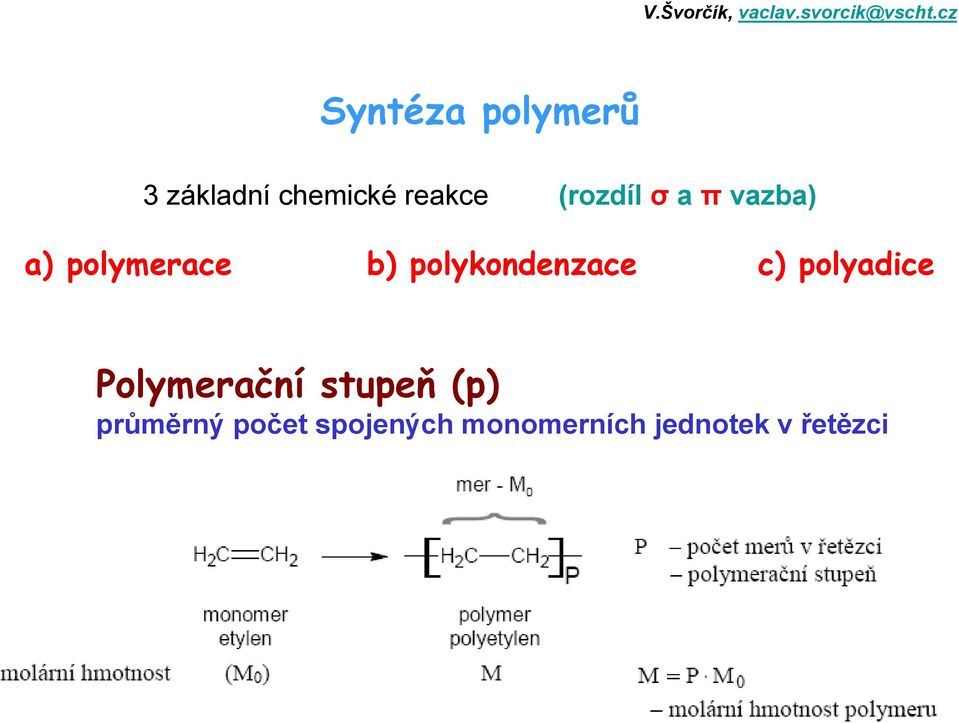 polykondenzace c) polyadice Polymerační stupeň