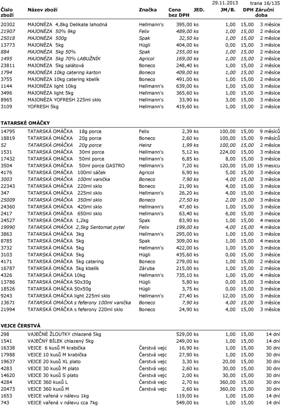 5kg 50% Spak 255,00 ks 1495 MAJONÉZA 5kg 70% LABUŽNÍK Agricol 169,00 ks 23811 MAJONÉZA 5kg salátová Boneco 248,40 ks 1794 MAJONÉZA 10kg catering karton Boneco 409,00 ks 3755 MAJONÉZA 10kg catering