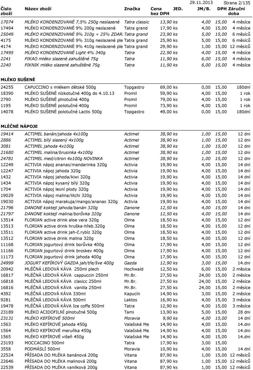ZDARMA Tatra neslazené grand plech23,90 ks 5,00 4175 MLÉKO KONDENZOVANÉ 9% 310g neslazené plechtatra grand 25,90 ks 5,00 4174 MLÉKO KONDENZOVANÉ 9% 410g neslazené plech Tatra (s uzávěrem) grand 29,90