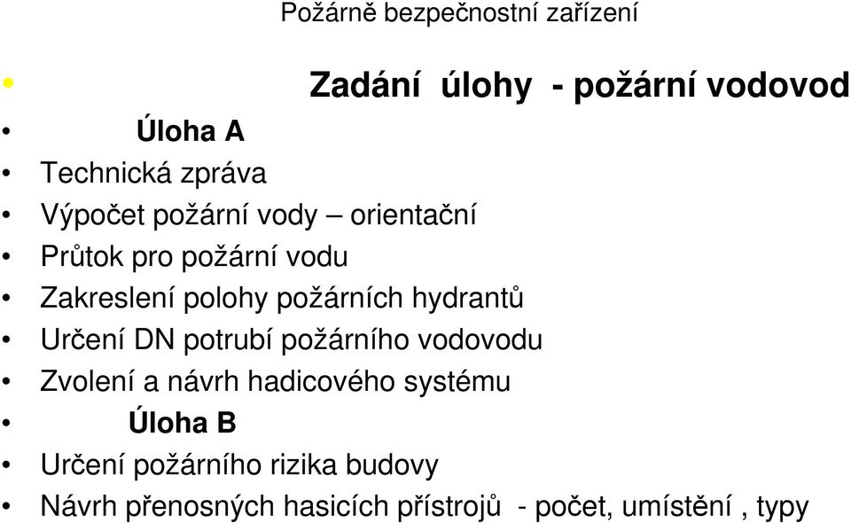 DN potrubí požárního vodovodu Zvolení a návrh hadicového systému Úloha B Určení