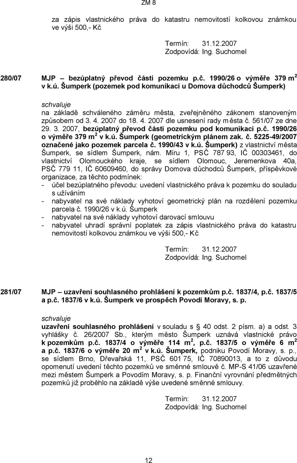 1990/43 v k.ú. Šumperk) z vlastnictví města Šumperk, se sídlem Šumperk, nám.