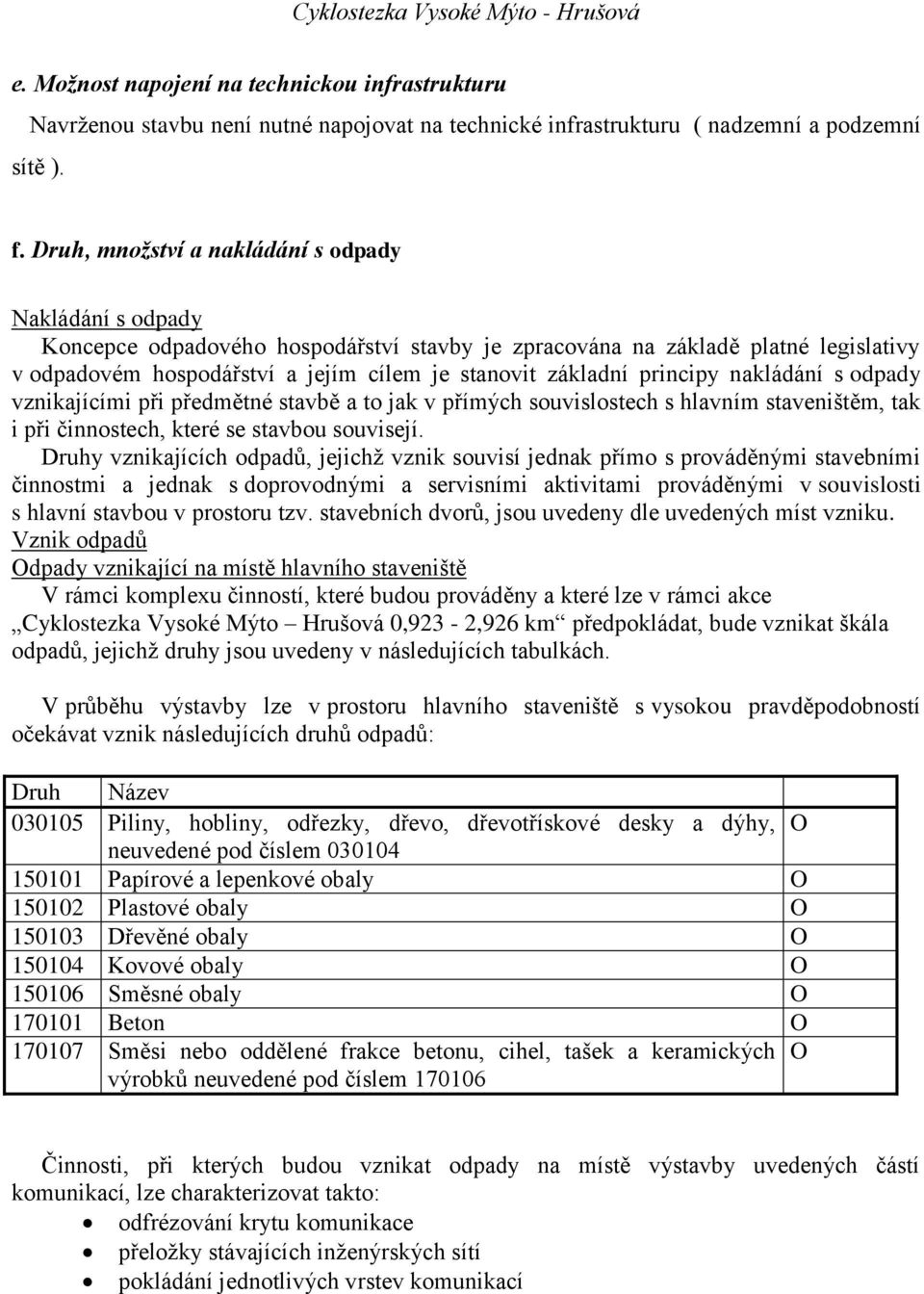 principy nakládání s odpady vznikajícími při předmětné stavbě a to jak v přímých souvislostech s hlavním staveništěm, tak i při činnostech, které se stavbou souvisejí.