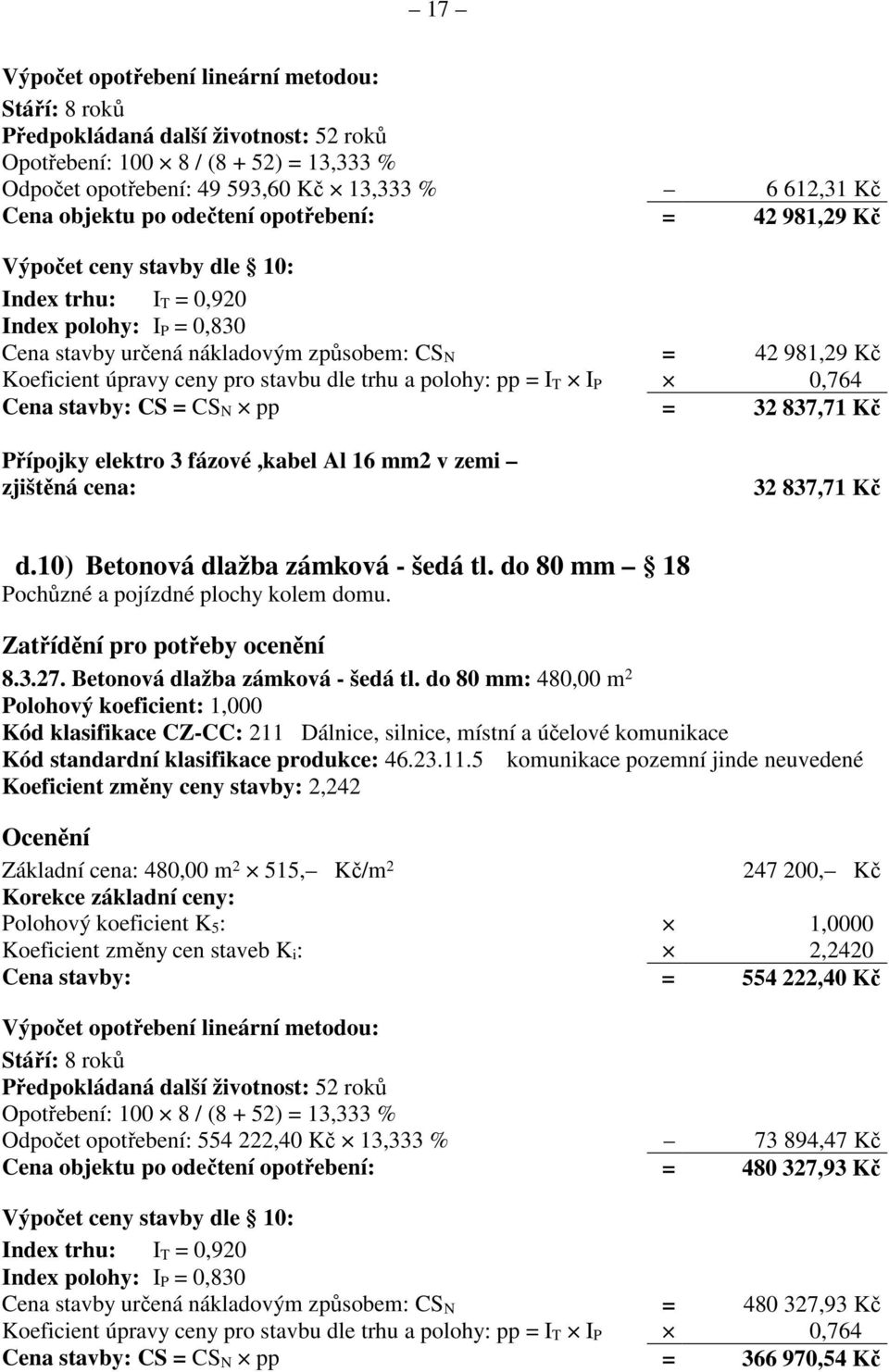 10) Betonová dlažba zámková - šedá tl. do 80 mm 18 Pochůzné a pojízdné plochy kolem domu. 8.3.27. Betonová dlažba zámková - šedá tl. do 80 mm: 480,00 m 2 Kód klasifikace CZ-CC: 211 Dálnice, silnice, místní a účelové komunikace Kód standardní klasifikace produkce: 46.