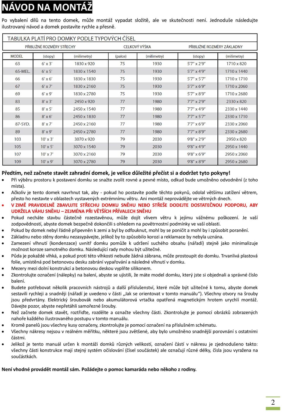 Při výběru prostoru k postavení domku se snažte zvolit rovné a pevné místo, odkud bude umožněno odvodnění (z toho místa).