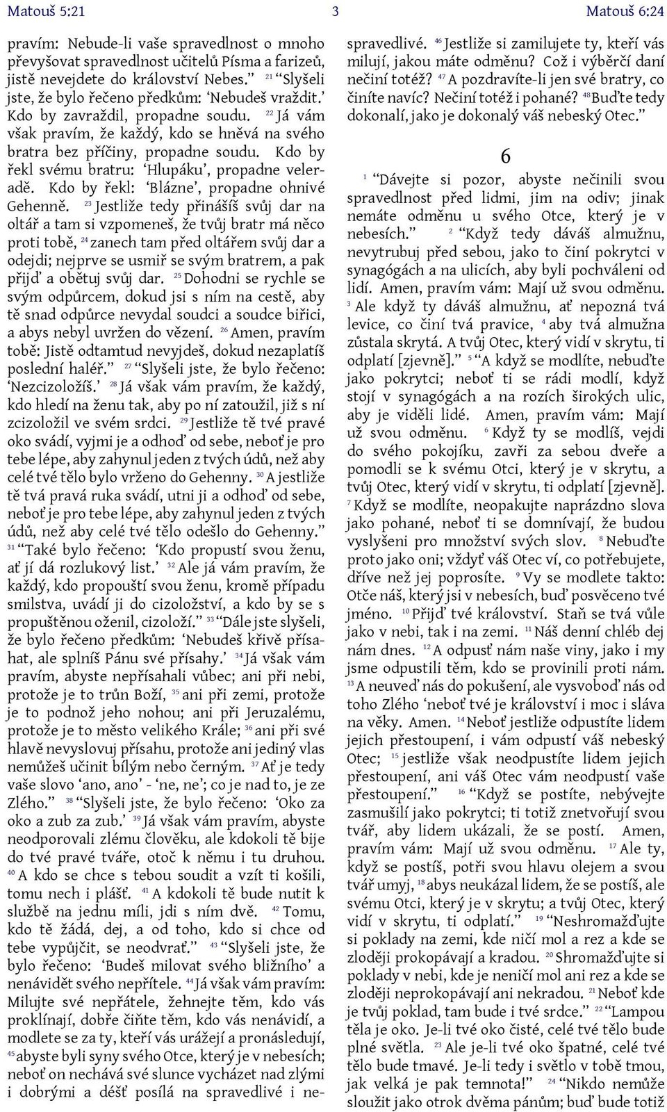 Kdo by řekl svému bratru: Hlupáku, propadne veleradě. Kdo by řekl: Blázne, propadne ohnivé Gehenně.