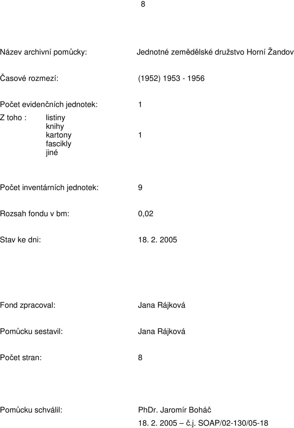 jednotek: 9 Rozsah fondu v bm: 0,02 Stav ke dni: 18. 2.