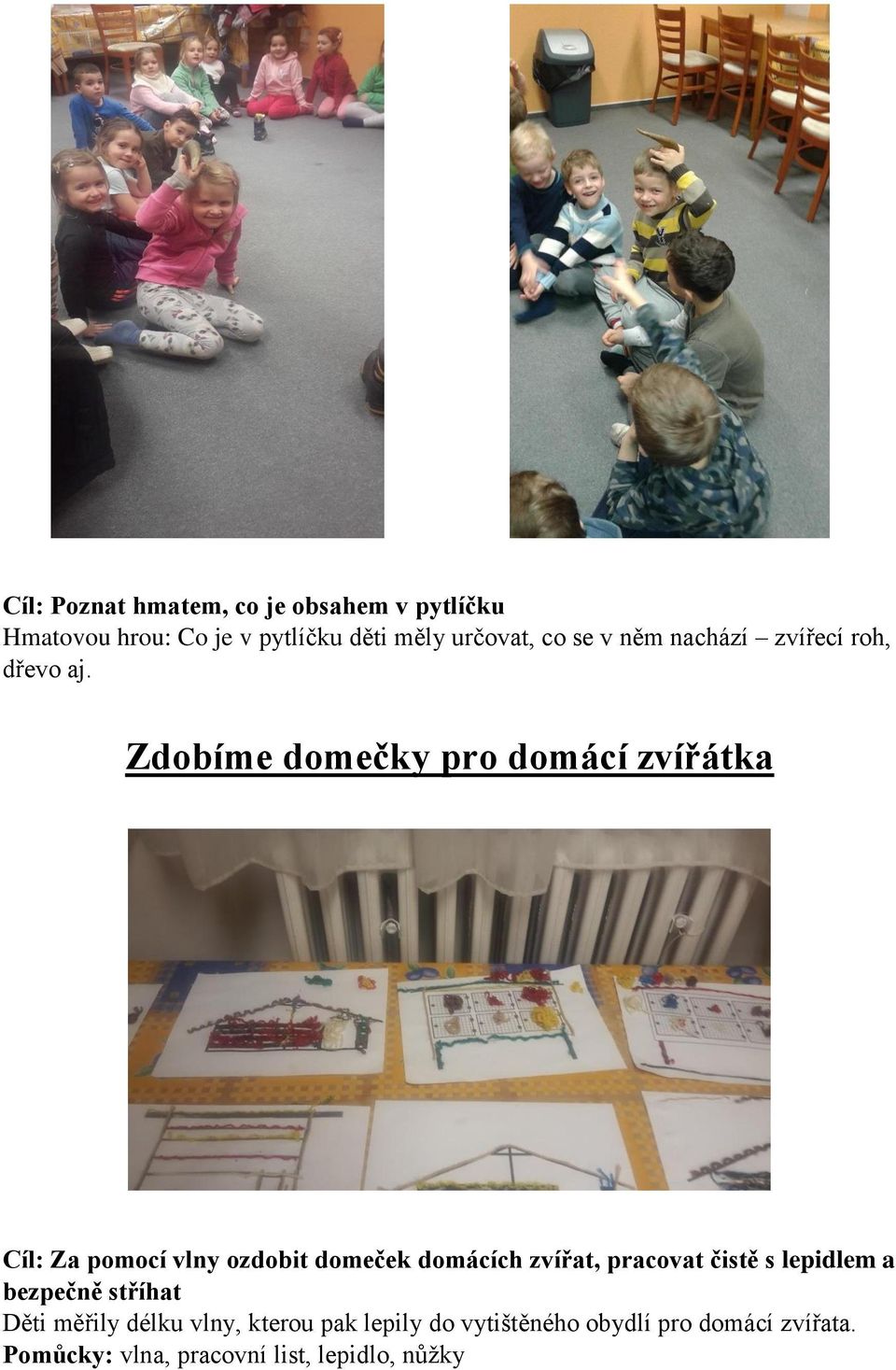 Zdobíme domečky pro domácí zvířátka Cíl: Za pomocí vlny ozdobit domeček domácích zvířat, pracovat