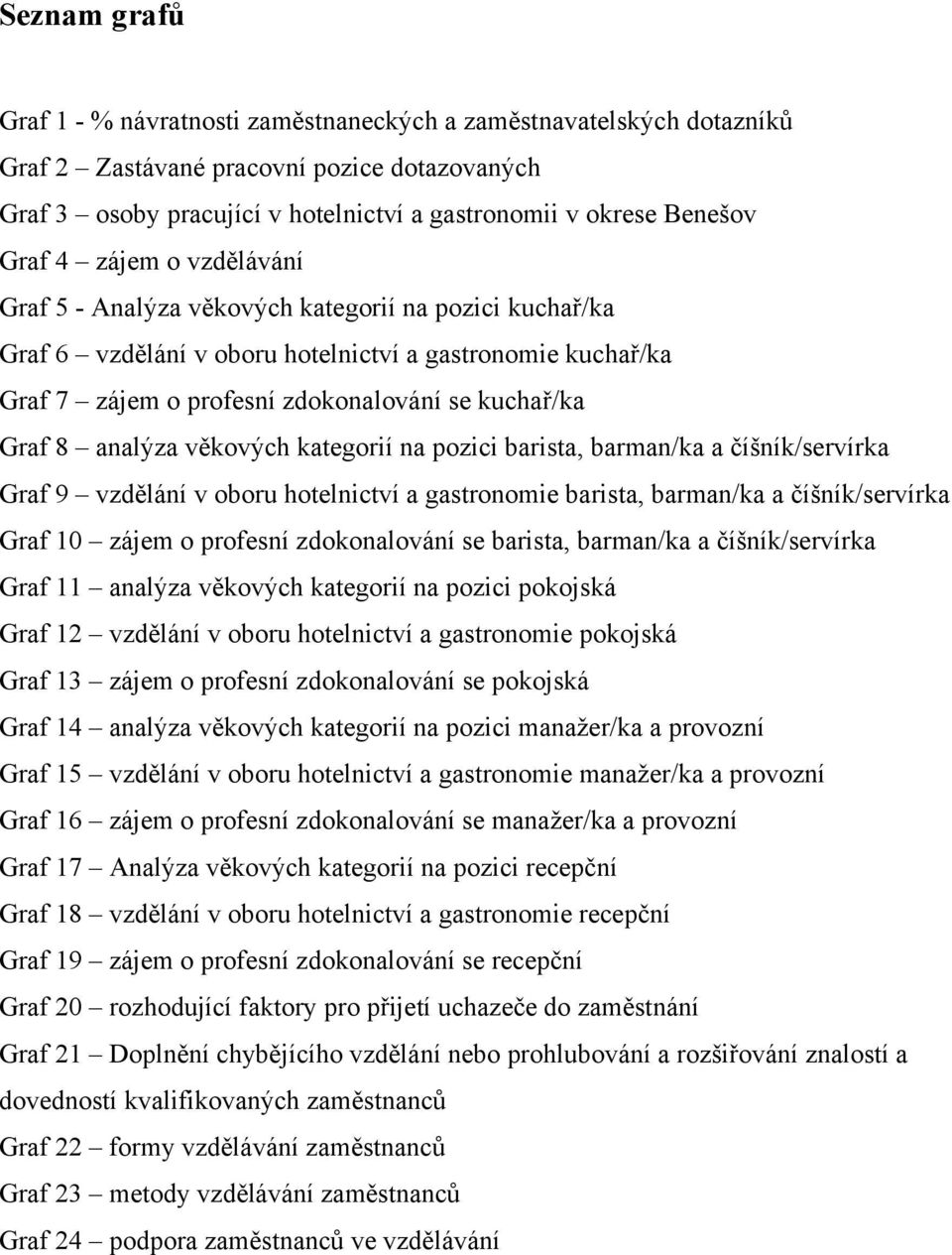 analýza věkových kategorií na pozici barista, barman/ka a číšník/servírka Graf 9 vzdělání v oboru hotelnictví a gastronomie barista, barman/ka a číšník/servírka Graf 10 zájem o profesní zdokonalování