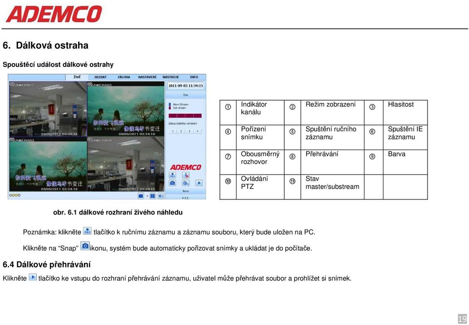 1 dálkové rozhraní živého náhledu Poznámka: klikněte tlačítko k ručnímu záznamu a záznamu souboru, který bude uložen na PC.