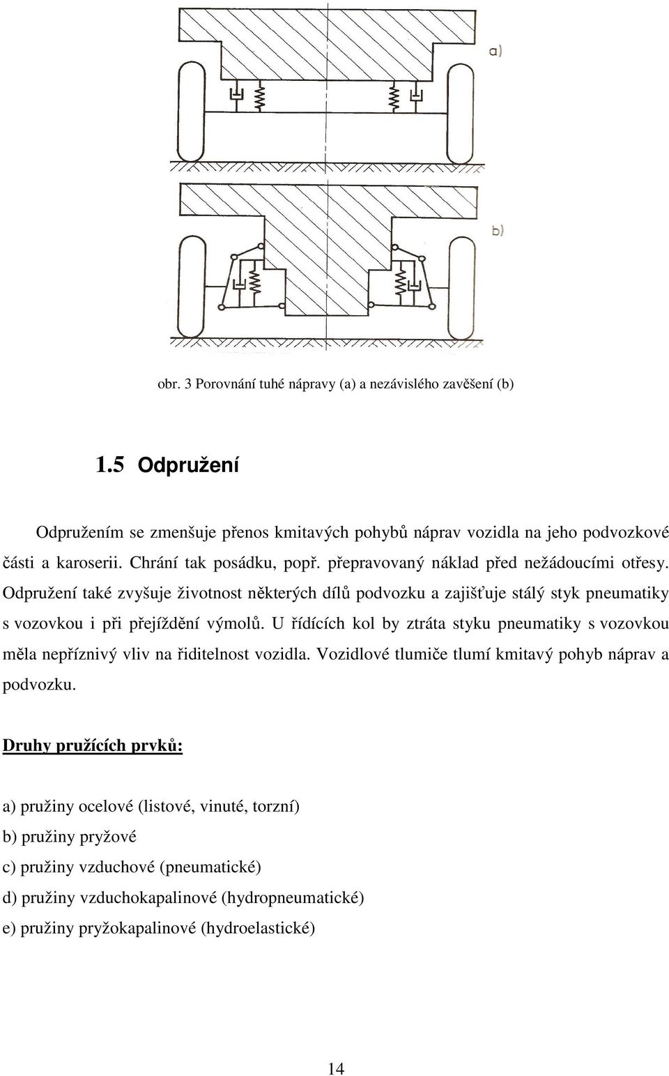 Odpružení také zvyšuje životnost některých dílů podvozku a zajišťuje stálý styk pneumatiky s vozovkou i při přejíždění výmolů.