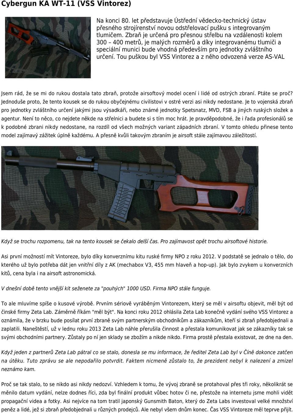 Tou puškou byl VSS Vintorez a z něho odvozená verze AS-VAL Jsem rád, že se mi do rukou dostala tato zbraň, protože airsoftový model ocení i lidé od ostrých zbraní. Ptáte se proč?