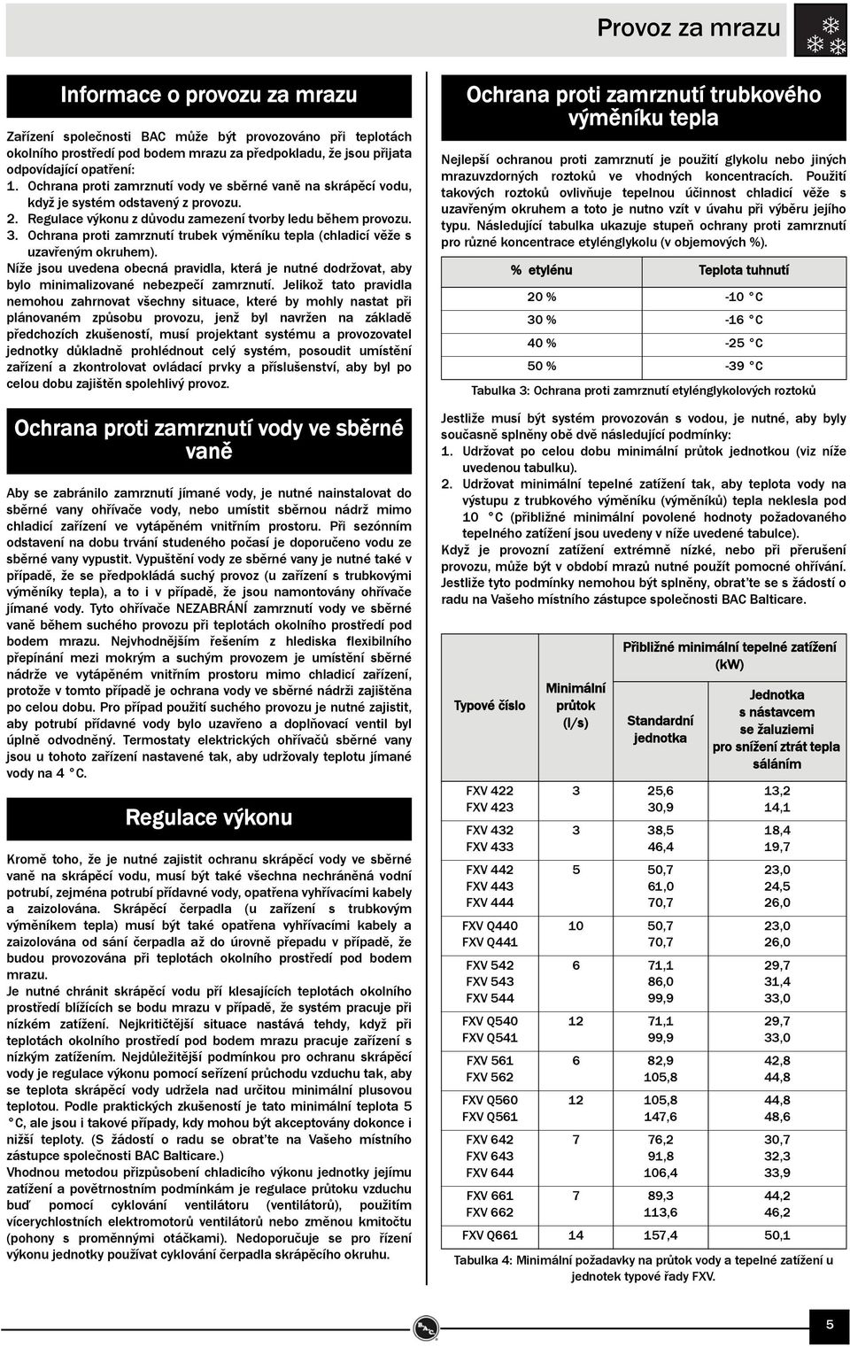 Ochrana proti zamrznutí trubek výměníku tepla (chladicí věže s uzavřeným okruhem). Níže jsou uvedena obecná pravidla, která je nutné dodržovat, aby bylo minimalizované nebezpečí zamrznutí.