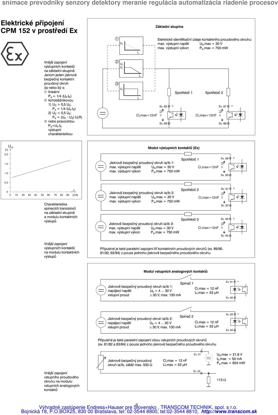 Jenom jeden jiskrově bezpečný kontaktní proudový okruh (ia nebo ib) s: ➀ lineární P a = 1/4 (U 0 I K ) ➁ lichoběžníkovou 1) U Z >0,5U 0 : P a = 1/4 (U 0 I K ) 2) U Z <0,5U 0 : P a =(U 0 U Z ) U i /R