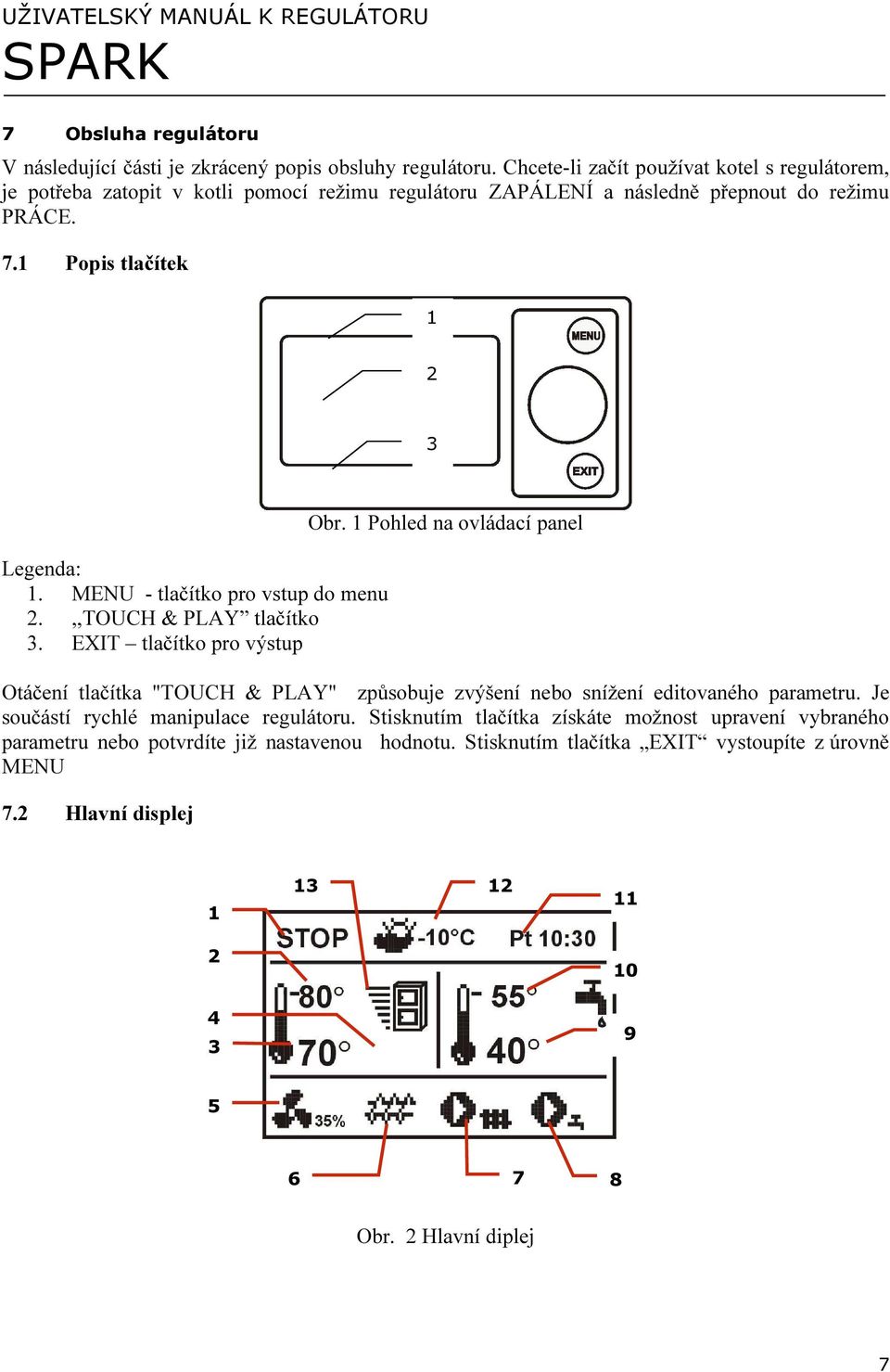 MENU - tlačítko pro vstup do menu 2.,,TOUCH & PLAY tlačítko 3. EXIT tlačítko pro výstup Obr.