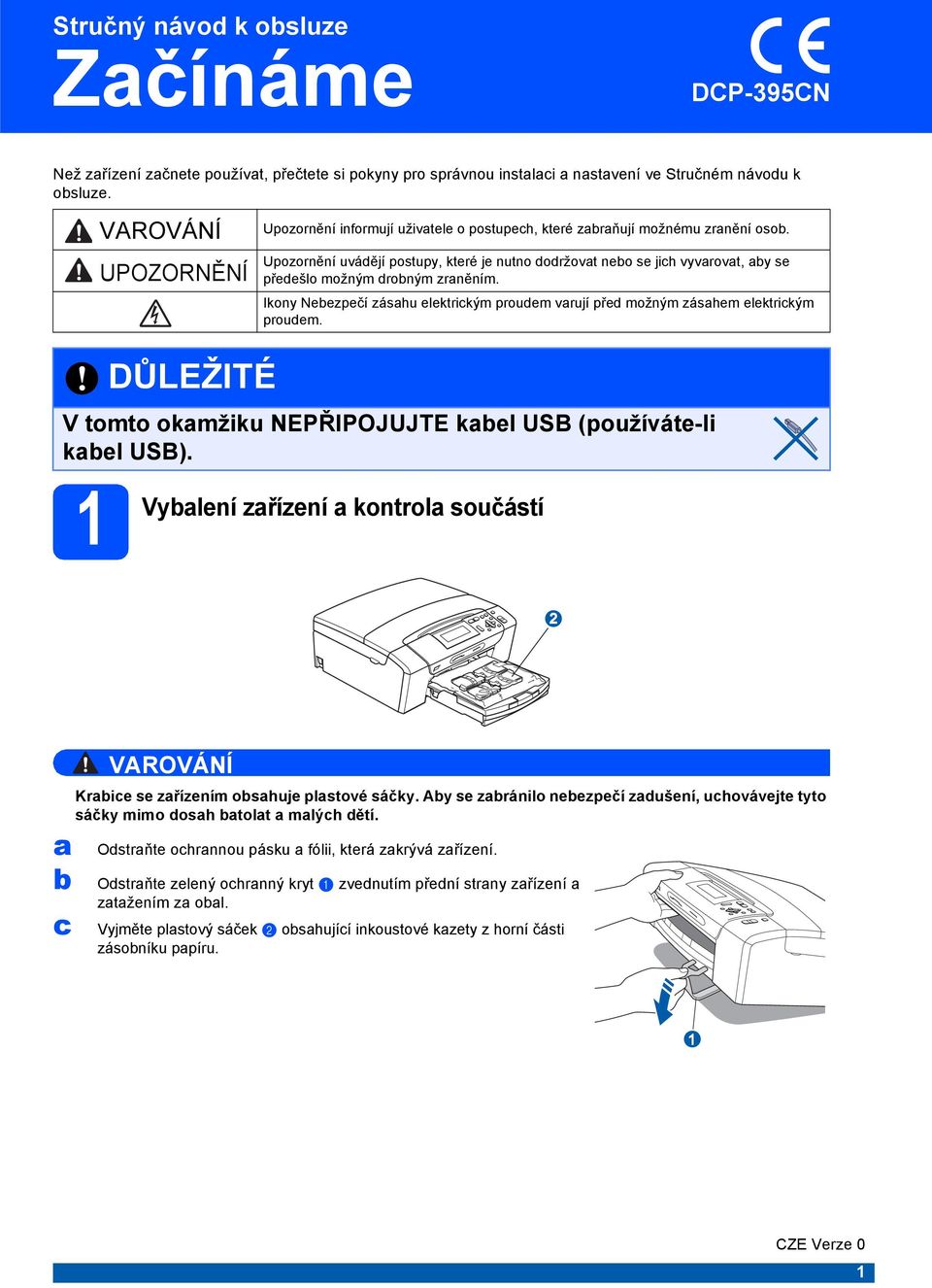 Ikony Neezpečí záshu elektrikým prouem vrují pře možným záshem elektrikým prouem. 1 Vylení V tomto okmžiku NEPŘIPOJUJTE kel USB (používáte-li kel USB).