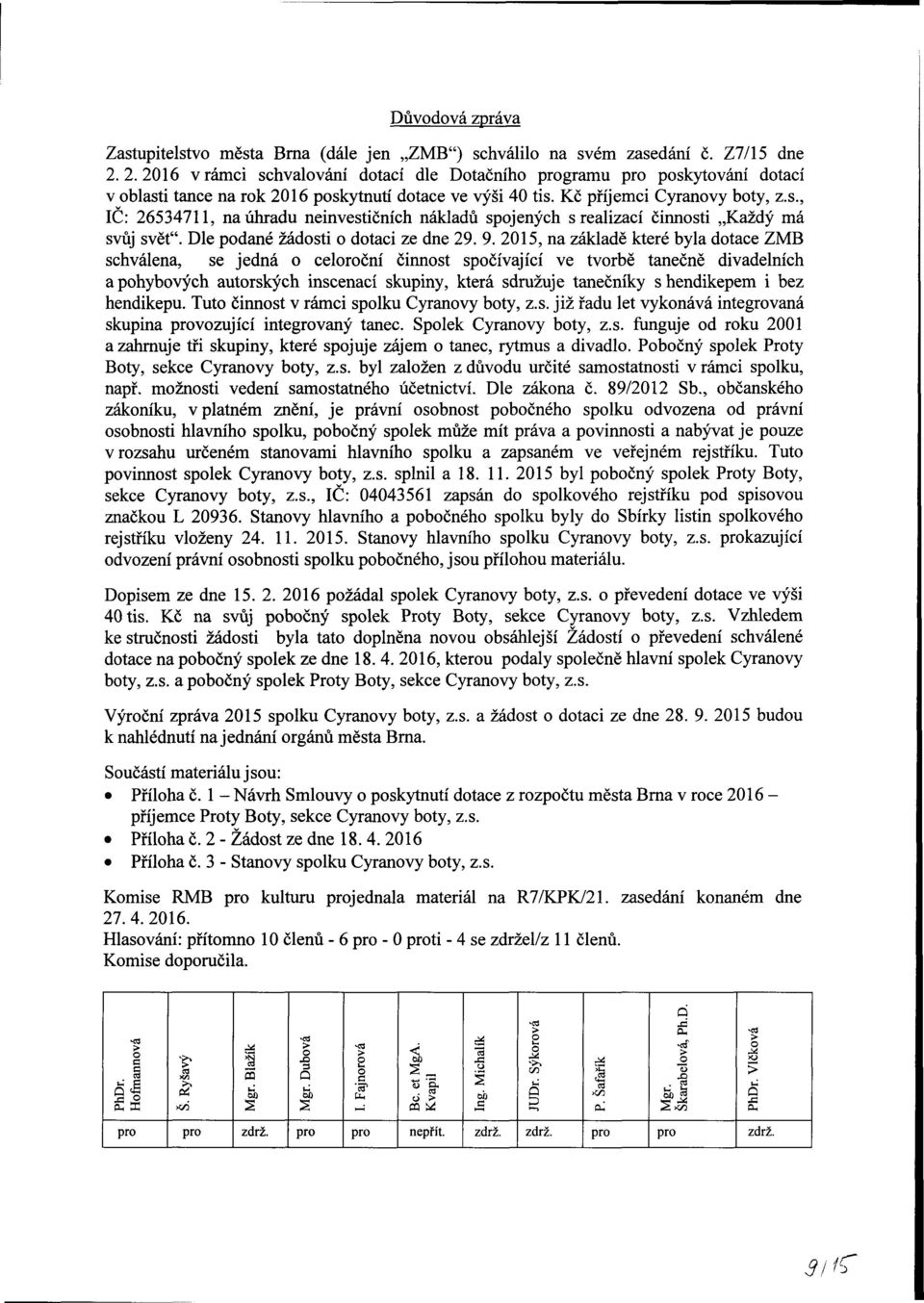 Dle podané žádosti o dotaci ze dne 29. 9.