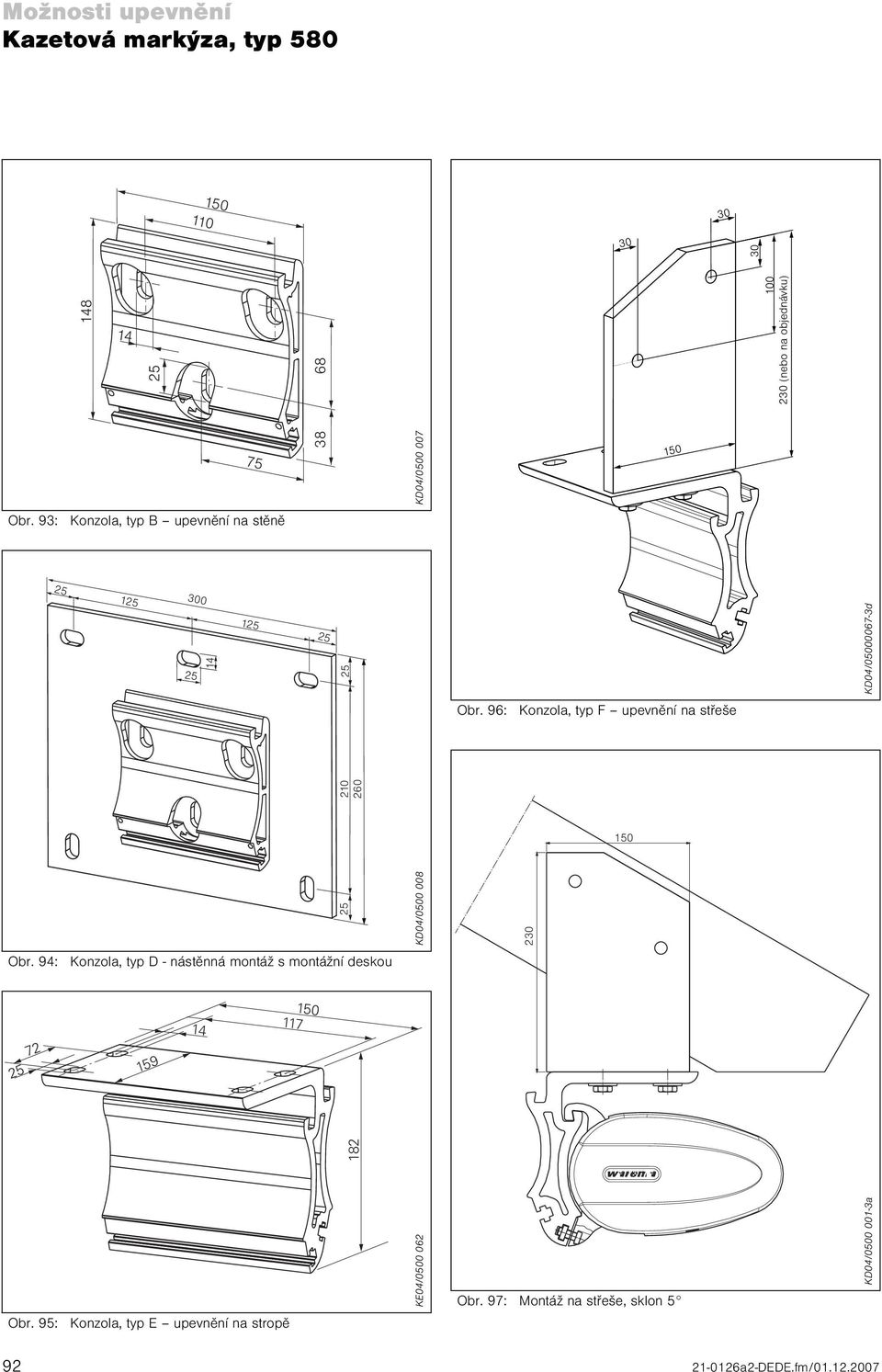 94: Konzola, typ D - nástěnná montáž s montážní deskou 159 14 117 KD04/05000067-3d 100 230 (nebo na