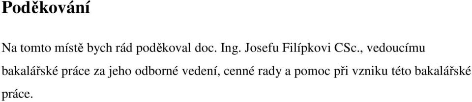 , vedoucímu bakalářské práce za jeho odborné