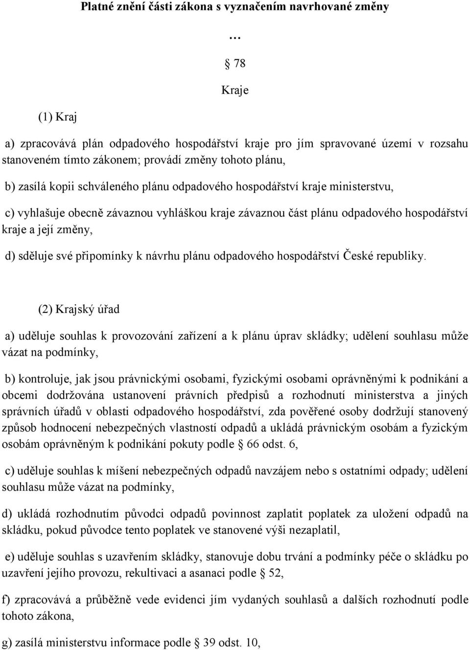 změny, d) sděluje své připomínky k návrhu plánu odpadového hospodářství České republiky.