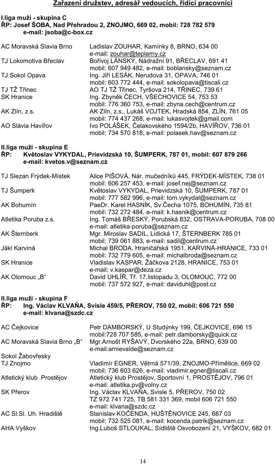 cz TJ Lokomotiva Břeclav Bořivoj LÁNSKÝ, Nádražní 91, BŘECLAV, 691 41 mobil: 607 949 482, e-mail: boblansky@seznam.cz TJ Sokol Opava Ing.