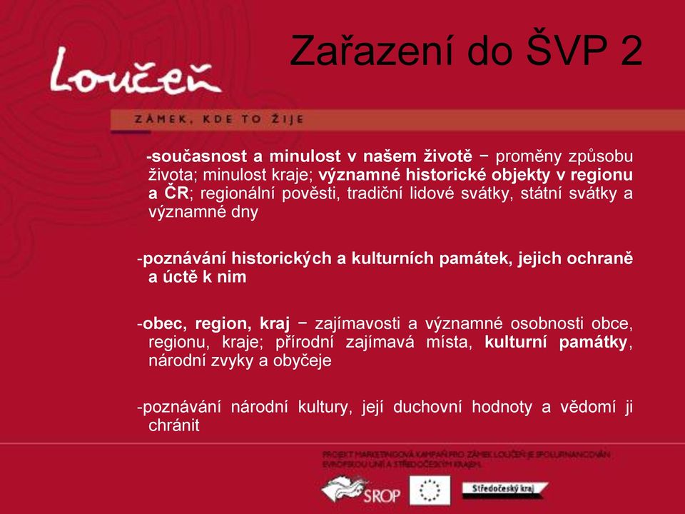 kulturních památek, jejich ochraně a úctě k nim -obec, region, kraj zajímavosti a významné osobnosti obce, regionu, kraje;