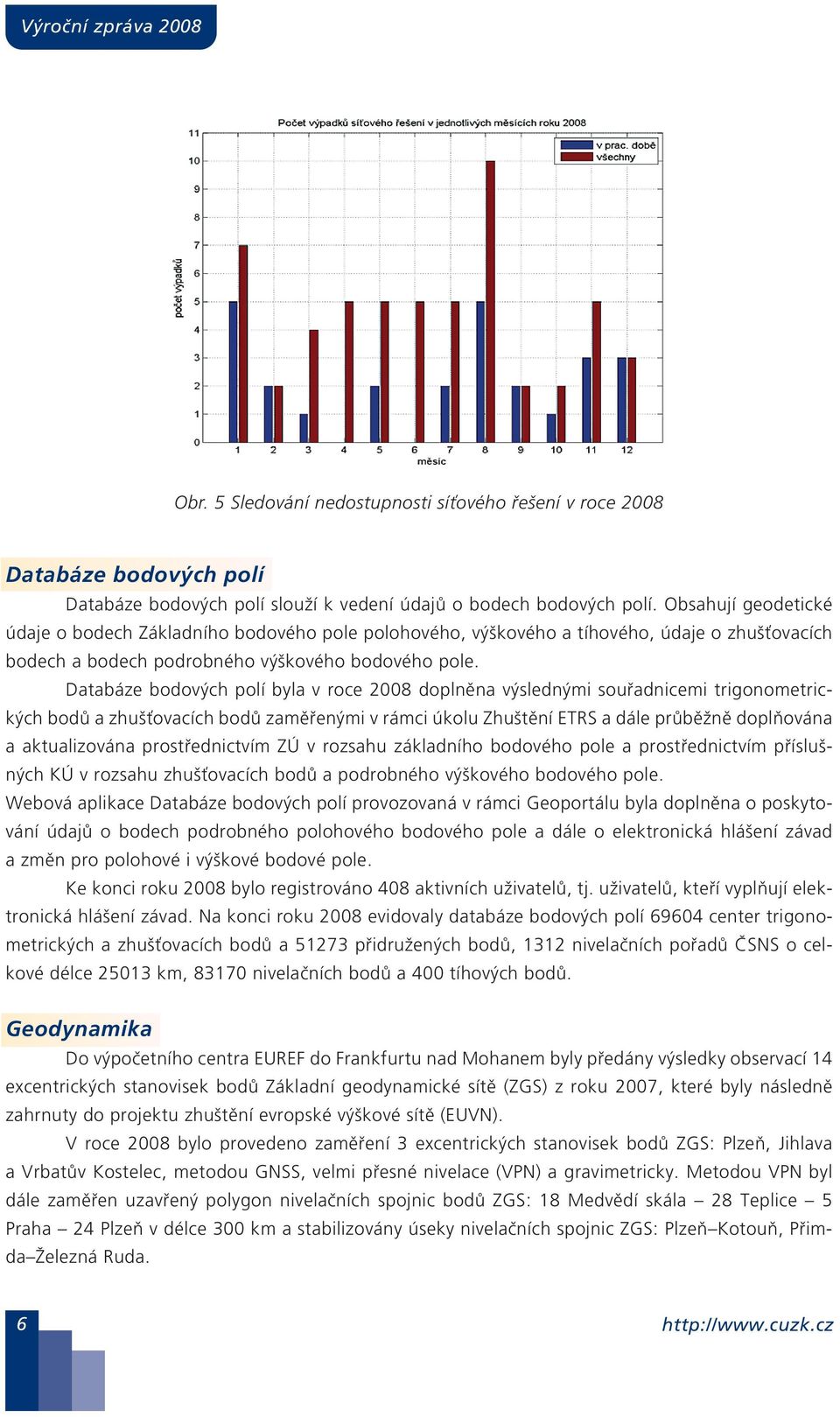 Databáze bodových polí byla v roce 008 doplněna výslednými souřadnicemi trigonometrických bodů a zhušťovacích bodů zaměřenými v rámci úkolu Zhuštění ETRS a dále průběžně doplňována a aktualizována