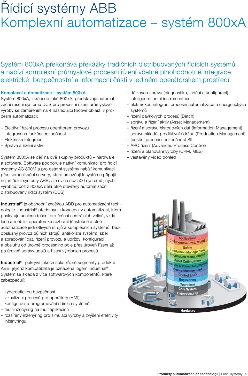 Komplexní automatizace systém 800xA Systém 800xA, zkráceně také 800xA, představuje automatizační řešení systému DCS pro procesní řízení průmyslové výroby se zaměřením na 4 následující klíčové oblasti