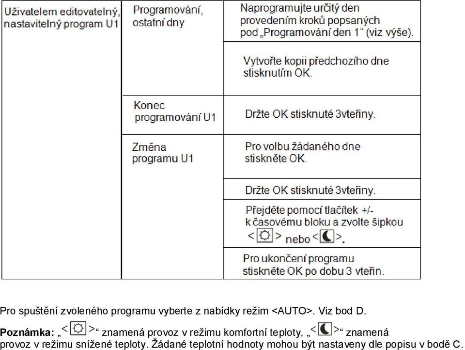 Poznámka: znamená provoz v reţimu komfortní teploty,