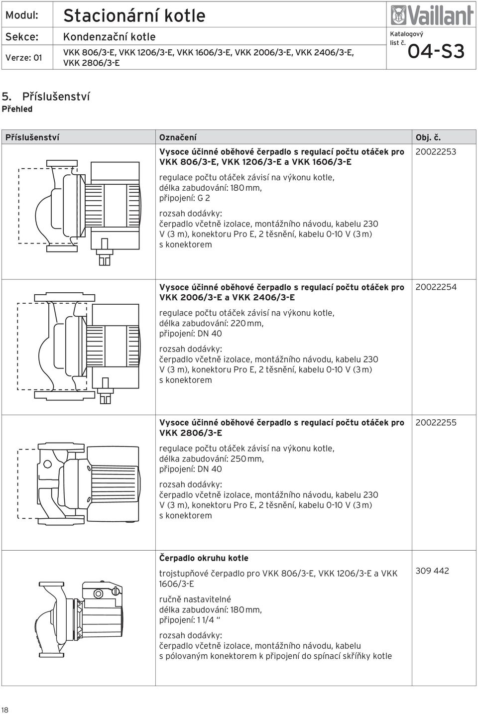 dodávky: čerpadlo včetně izolace, montážního návodu, kabelu 230 V (3 m), konektoru Pro E, 2 těsnění, kabelu 0-10 V (3 m) s konektorem 20022253 Vysoce účinné oběhové čerpadlo s regulací počtu otáček