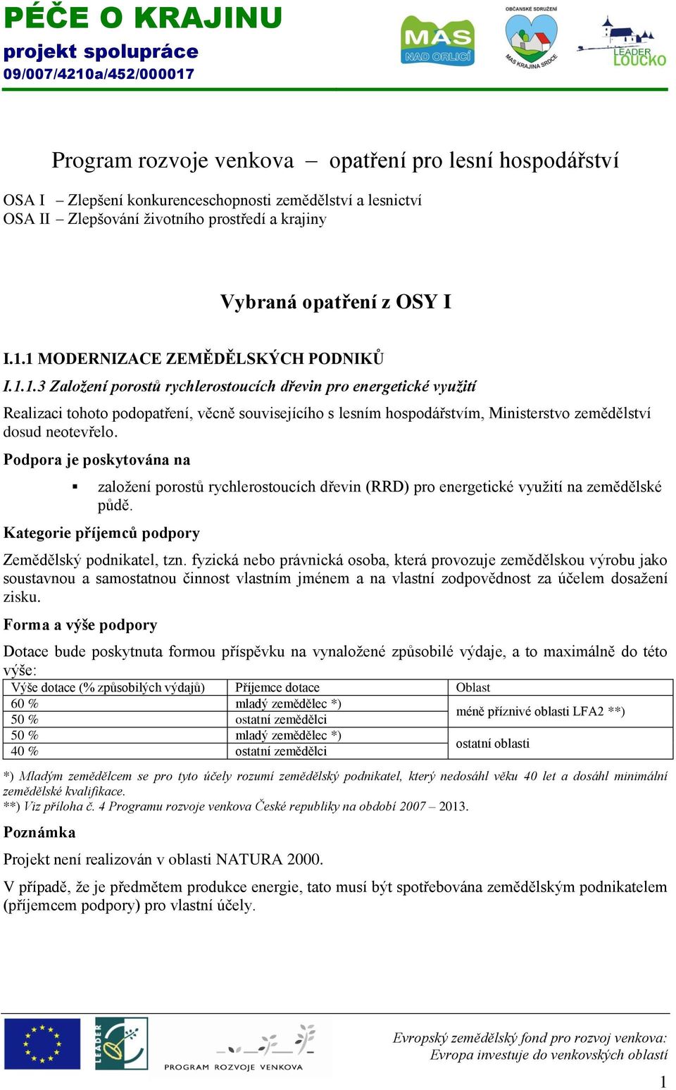 založení porostů rychlerostoucích dřevin (RRD) pro energetické využití na zemědělské půdě. Zemědělský podnikatel, tzn.