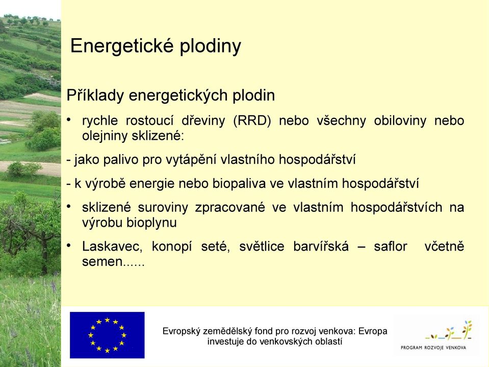 výrobě energie nebo biopaliva ve vlastním hospodářství sklizené suroviny zpracované ve