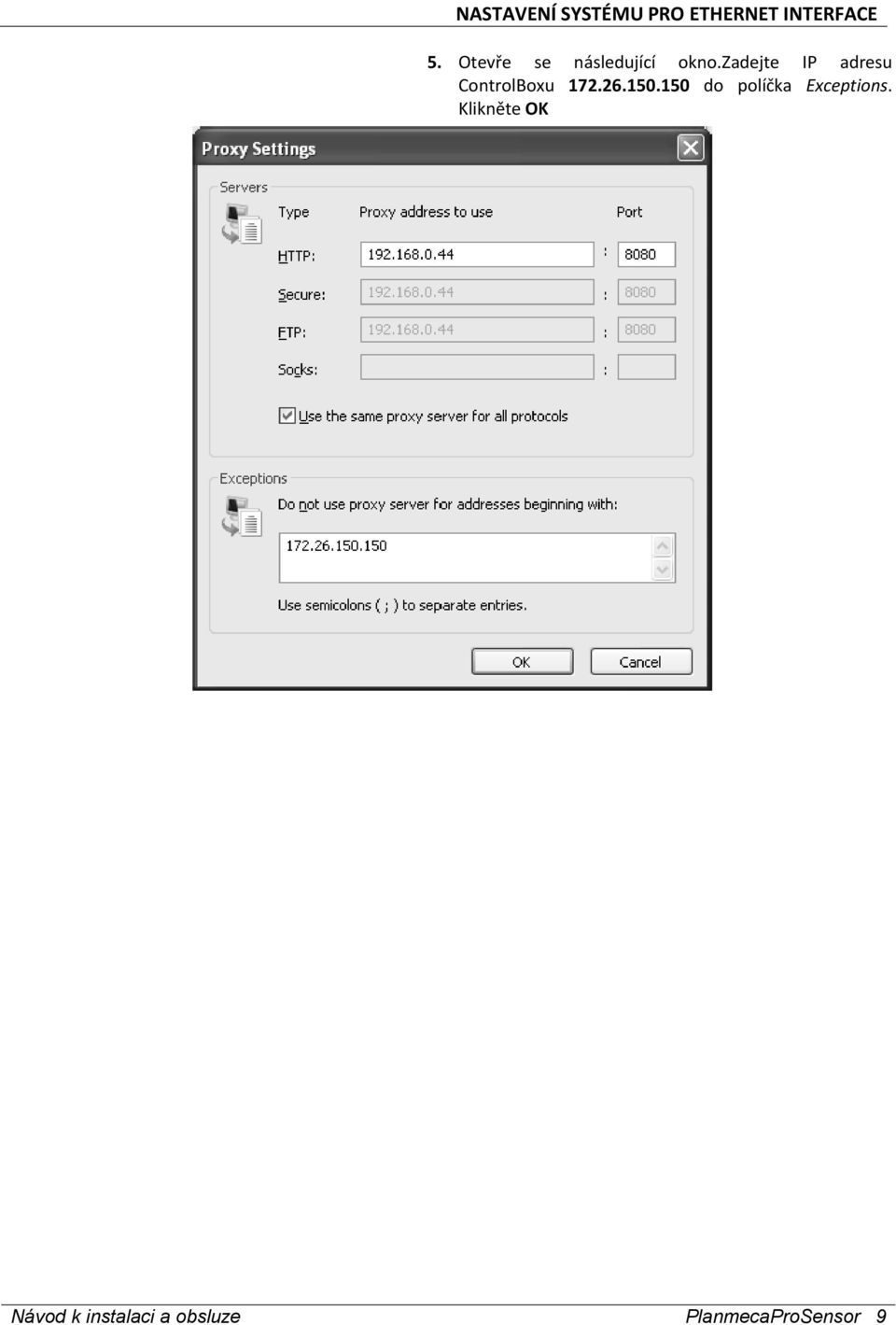 zadejte IP adresu ControlBoxu 172.26.150.