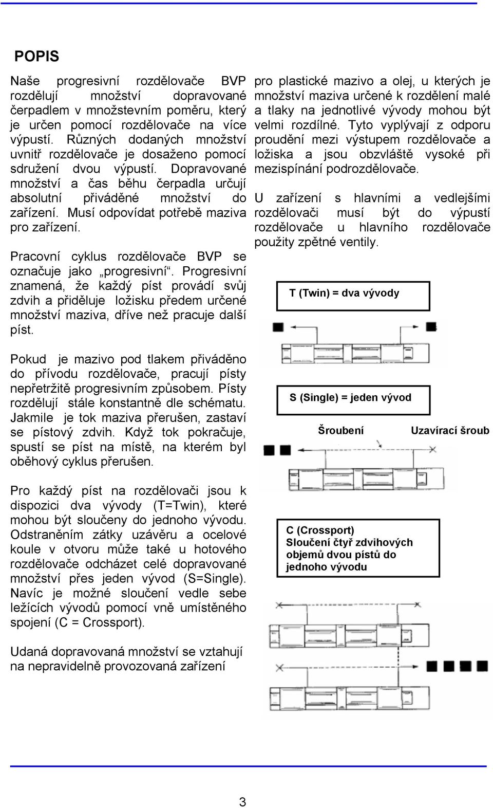 Musí odpovídat potřebě maziva pro zařízení. Pracovní cyklus rozdělovače BVP se označuje jako progresivní.