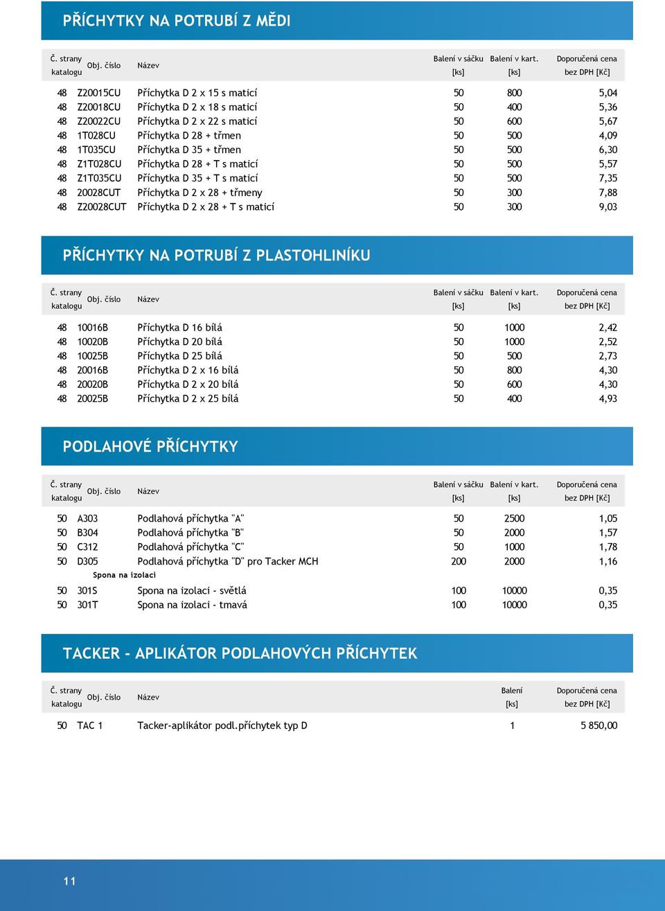 7,3 7,88 9,03 PŘÍCHYTKY NA POTRUBÍ Z PLASTOHLINÍKU 00B 0020B 002B 200B 20020B 2002B v sáčku v kart.