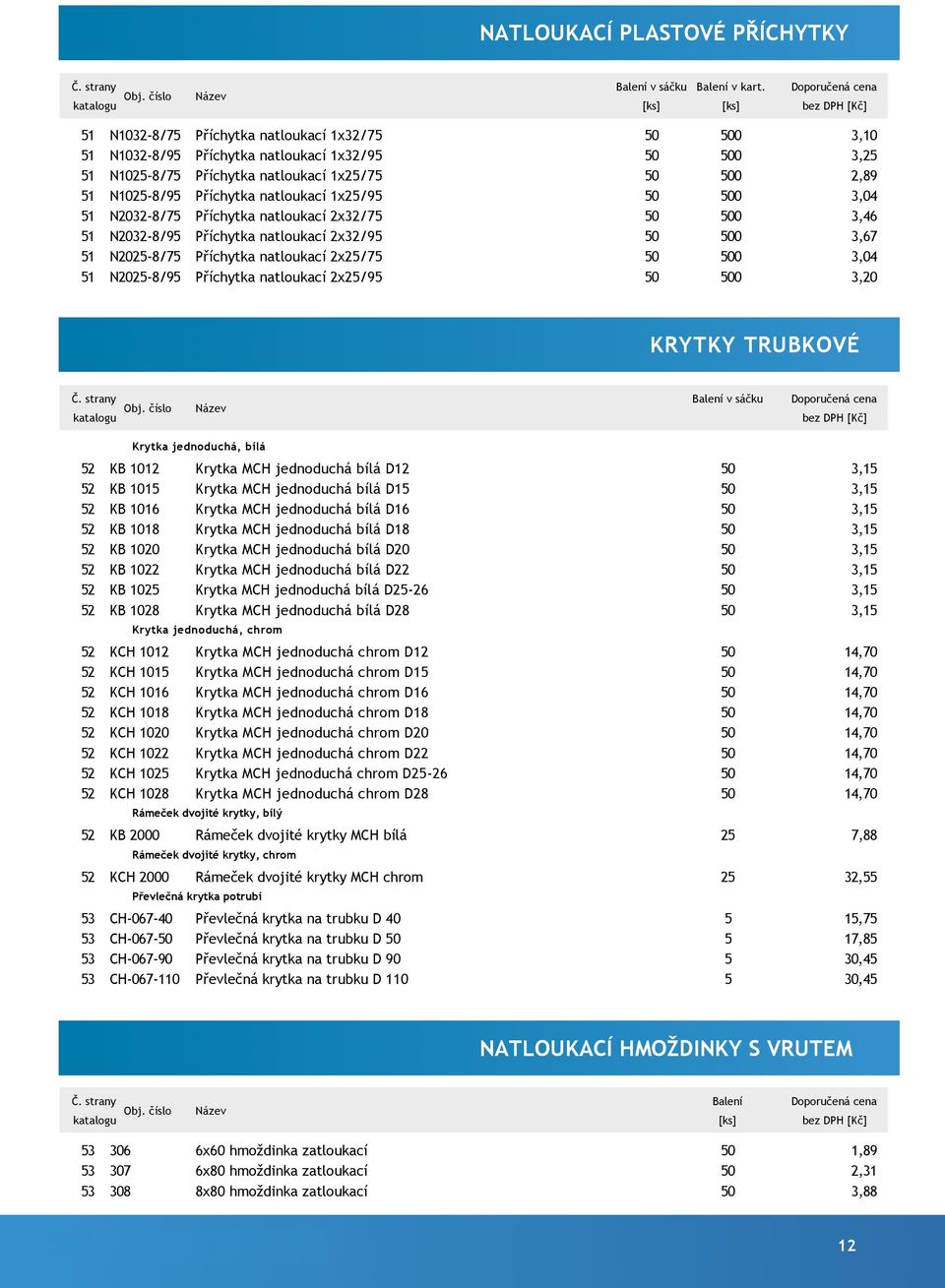 3,7 3,04 3,20 KRYTKY TRUBKOVÉ v sáčku oporučená cena bez PH [Kč] jednoduchá, 2 2 2 2 2 2 2 2 KB 02 KB 0 KB 0 KB 08 KB 020 KB 022 KB 02 KB 028 MCH jednoduchá 2 MCH jednoduchá MCH jednoduchá MCH