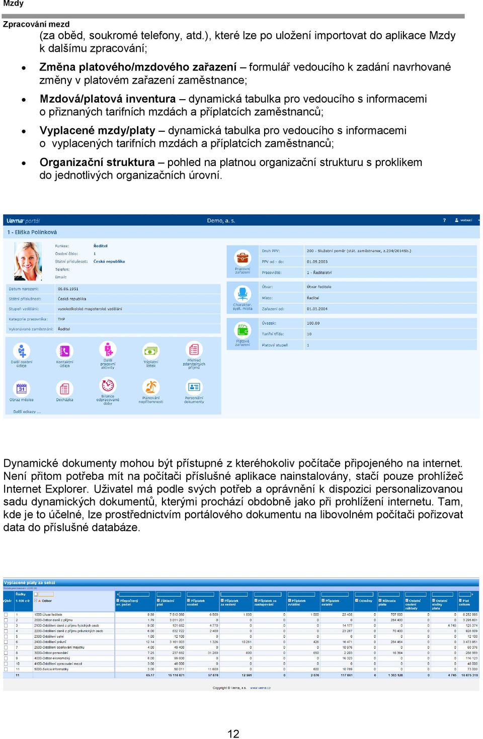 Mzdová/platová inventura dynamická tabulka pro vedoucího s informacemi o přiznaných tarifních mzdách a příplatcích zaměstnanců; Vyplacené mzdy/platy dynamická tabulka pro vedoucího s informacemi o