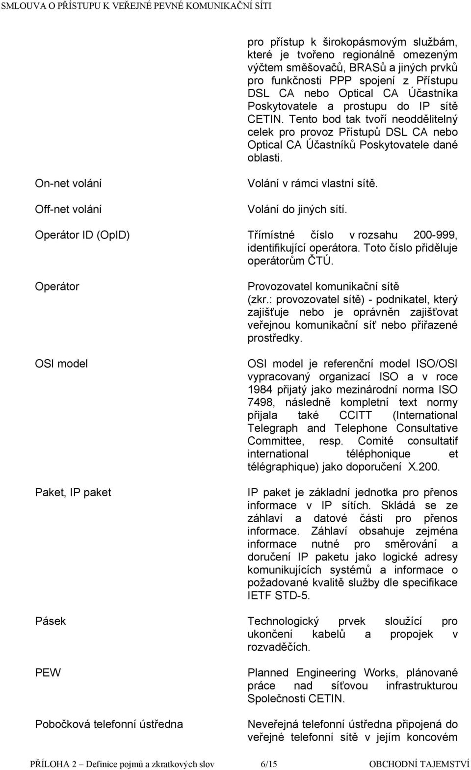 On-net volání Off-net volání Volání v rámci vlastní sítě. Volání do jiných sítí. Operátor ID (OpID) Třímístné číslo v rozsahu 200-999, identifikující operátora. Toto číslo přiděluje operátorům ČTÚ.