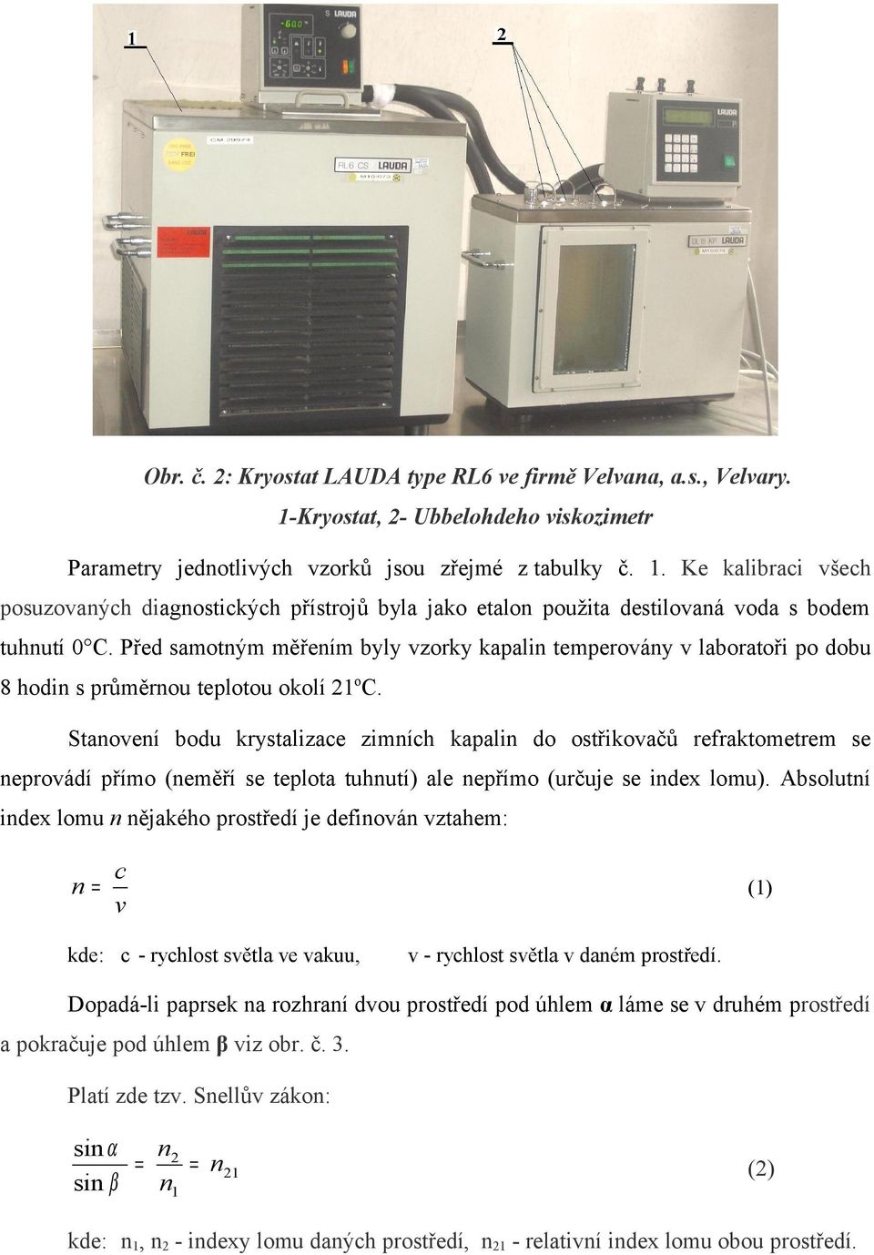 Staoveí bodu krystalizace zimích kapali do ostřikovačů refraktometrem se eprovádí přímo (eměří se teplota tuhutí) ale epřímo (určuje se idex lomu).