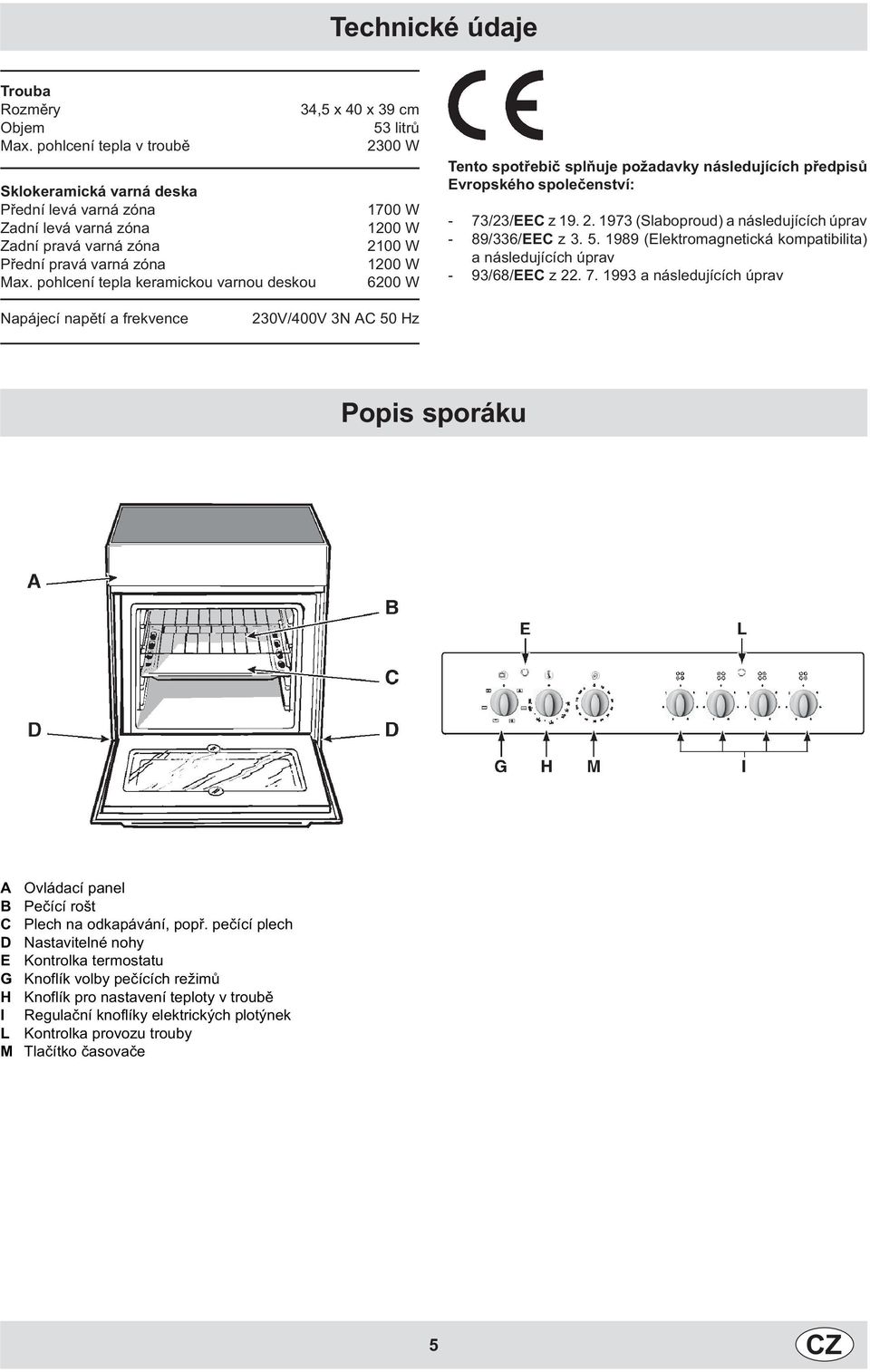 pohlcení tepla keramickou varnou deskou 600 W Tento spotøebiè splòuje požadavky následujících pøedpisù Evropského spoleèenství: - 73/3/EEC z 9.. 973 (Slaboproud) a následujících úprav - 89/336/EEC z 3.