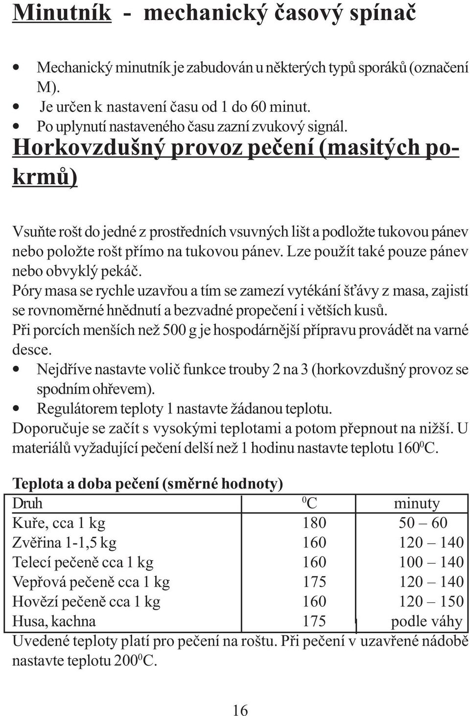 Horkovzdušný provoz pečení (masitých pokrmů) Vsuňte rošt do jedné z prostředních vsuvných lišt a podložte tukovou pánev nebo položte rošt přímo na tukovou pánev.