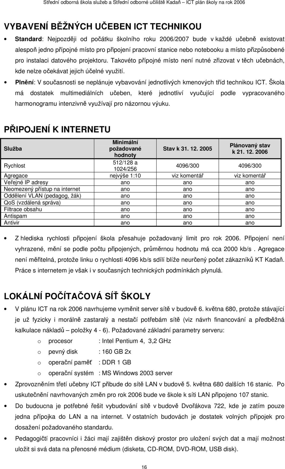 Plnění: V současnosti se neplánuje vybavování jednotlivých kmenových tříd technikou ICT.