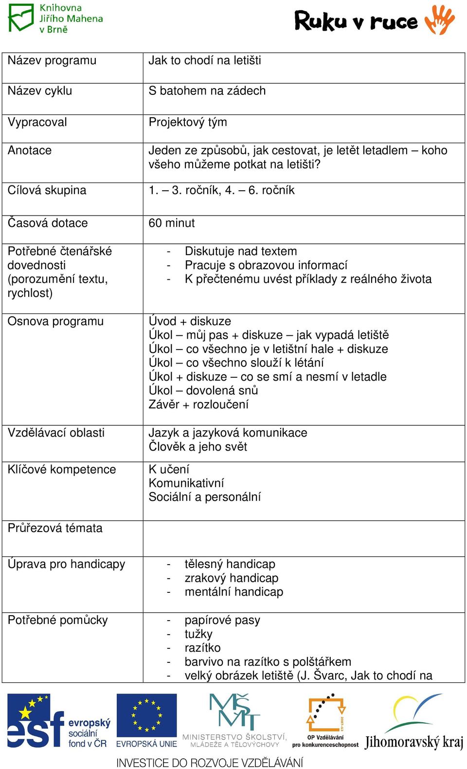 ročník 60 minut - Diskutuje nad textem - Pracuje s obrazovou informací - K přečtenému uvést příklady z reálného života Úvod + diskuze Úkol můj pas + diskuze jak vypadá letiště Úkol co všechno je v