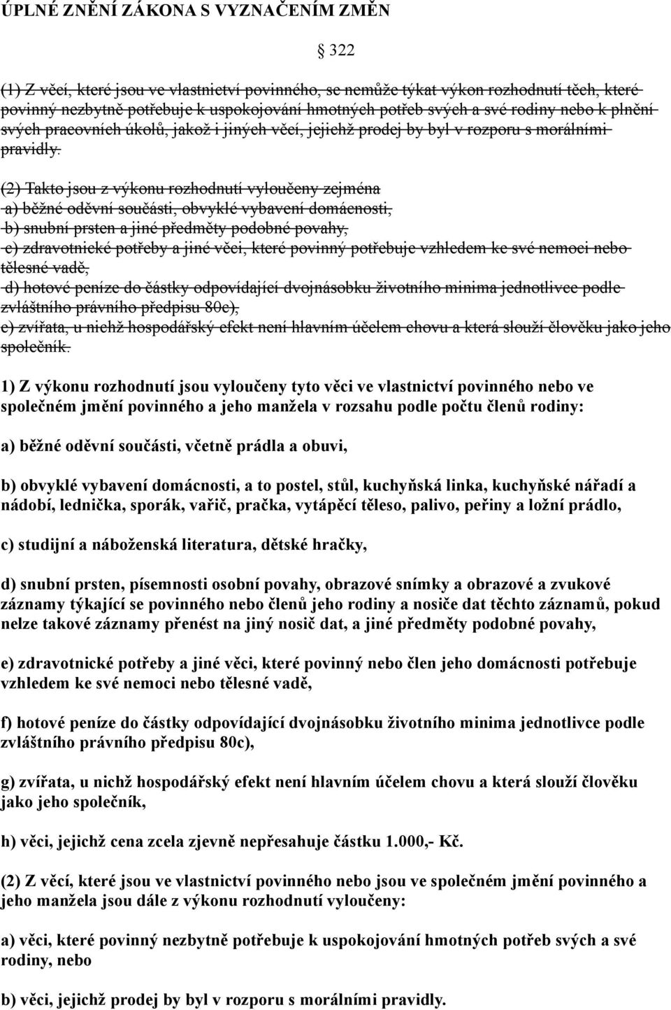 (2) Takto jsou z výkonu rozhodnutí vyloučeny zejména a) běžné oděvní součásti, obvyklé vybavení domácnosti, b) snubní prsten a jiné předměty podobné povahy, c) zdravotnické potřeby a jiné věci, které