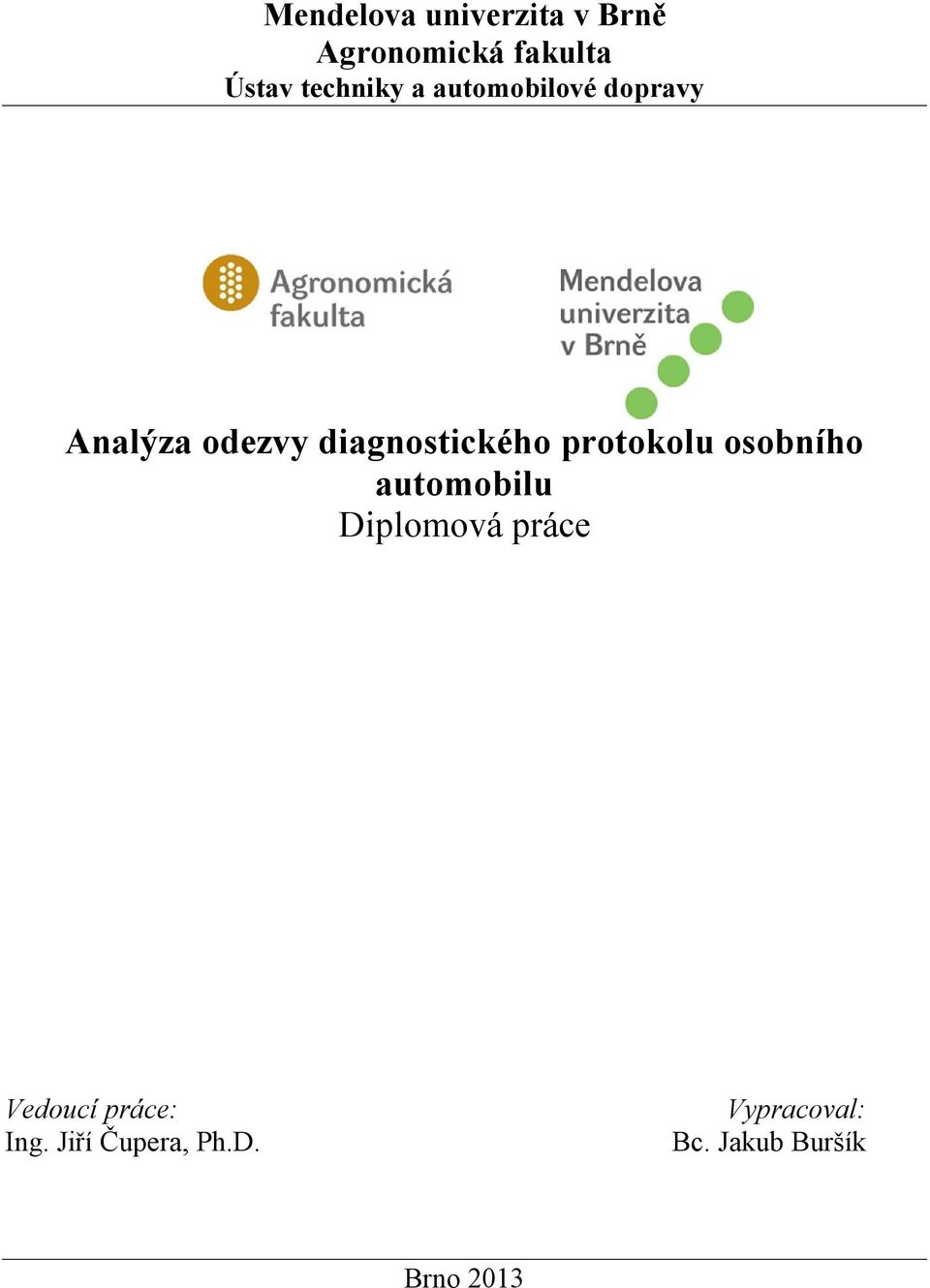 diagnostického protokolu osobního automobilu Diplomová