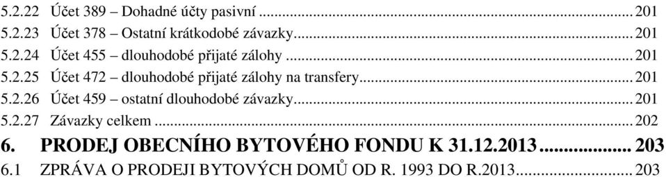 ..201 5.2.27 Závazky celkem...202 6. PRODEJ OBECNÍHO BYTOVÉHO FONDU K 31.12.2013... 203 6.