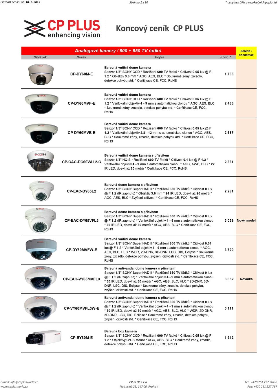05 lux @ F 1.2 * Objektiv 3.6 mm * AGC, AES, BLC * Soukromé zóny, zrcadlo, detekce pohybu atd.